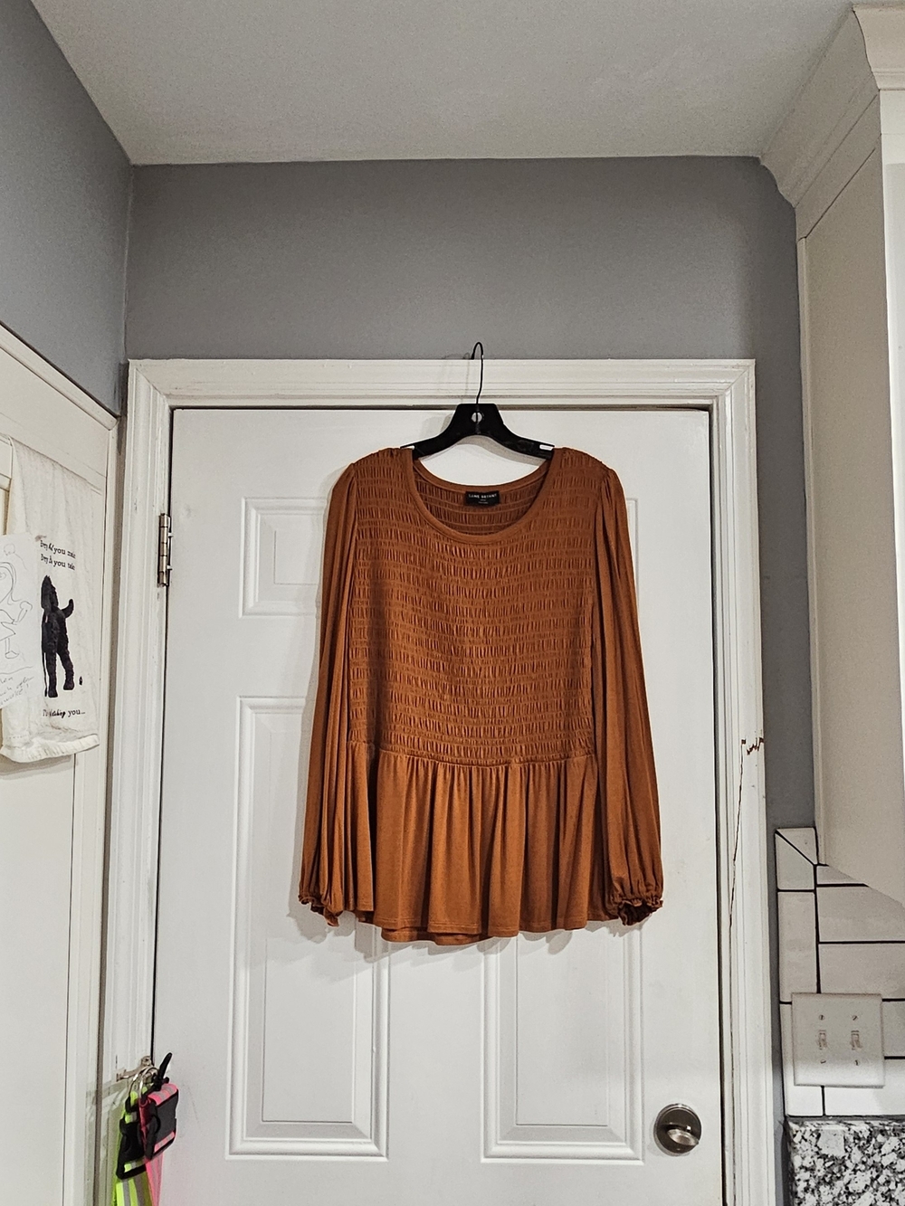 Lane Bryant Rust Smocked Peplum Long-Sleeve Blouse